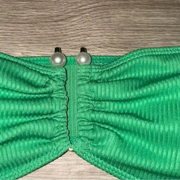 Kelly Green Bandeau Bikini Set with Pearl Accent - Picture 4 of 7